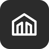Minimalist house icon on black background.