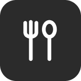 Fork and spoon icon on black background.